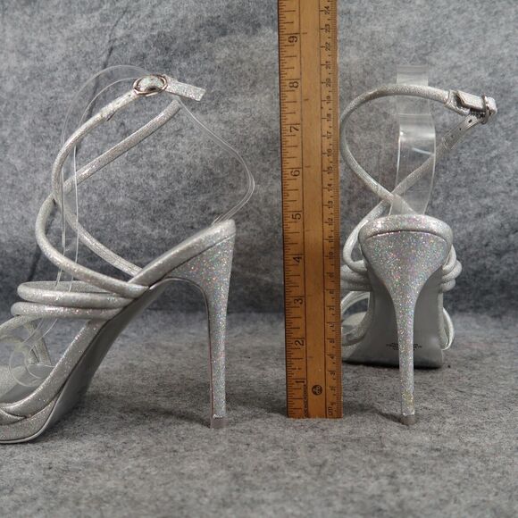 Nine West Shoes Womens 8 Heeled Sandal Ankle Strap Pumps Platform Silver Glitter - Picture 8 of 15